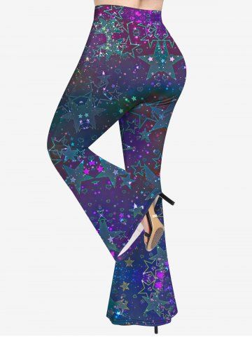 Ruched Star Heart Glitter Printed Cinched Tank Top and Flare Pants Plus Size Disco 70s 80s Outfit