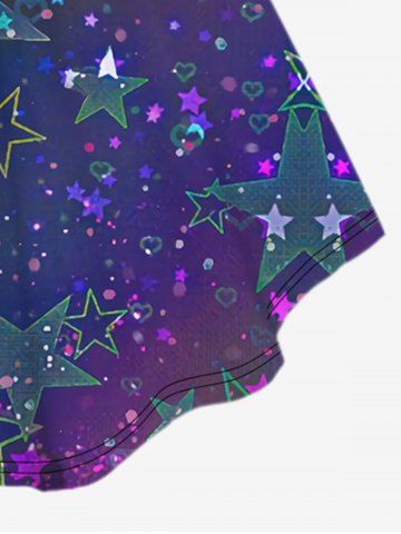 Ruched Star Heart Glitter Printed Cinched Tank Top and Flare Pants Plus Size Disco 70s 80s Outfit