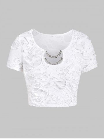 Gothic Ripped Chain Embellish Cutout Crop Top