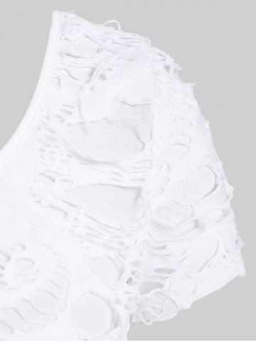 Gothic Ripped Chain Embellish Cutout Crop Top