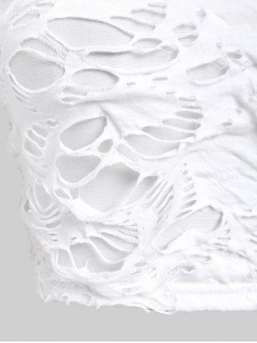 Gothic Ripped Chain Embellish Cutout Crop Top
