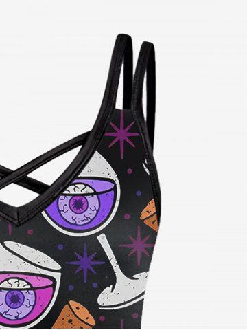 Gothic Wine Glass Eye Star Print Crisscross Cami Dress