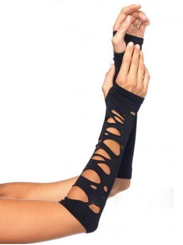 Hollow Out Ripped Long Gloves