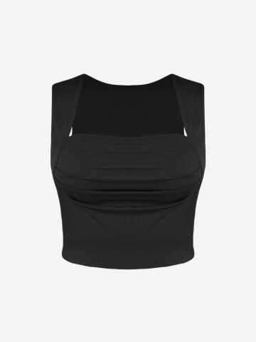 Plus Size Ribbed Ruched Solid Sleeveless Crop Top - BLACK - 1XL