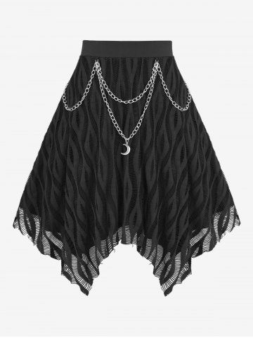 Plus Size Mesh Textured Layered Moon Chain Tassel Asymmetric Skirt - BLACK - M | US 10