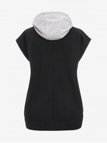 Plus Size Pocket Full Button Sleeveless Hooded Jacket 55 OFF