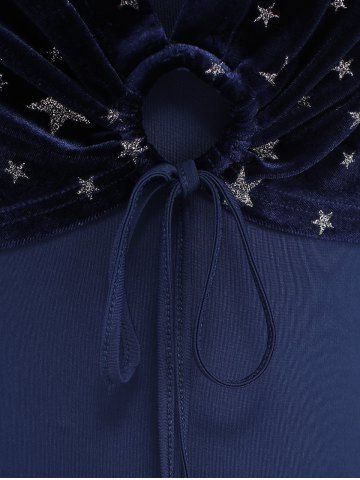 Plus Size Ruched Lace Trim Buttons Cami Top and Silver Stamping Stars Print Crop Top