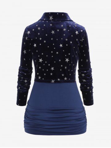 Plus Size Ruched Lace Trim Buttons Cami Top and Silver Stamping Stars Print Crop Top