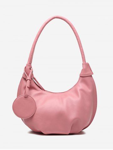 Women's Daily Fashion Solid Color Half Moon Circle Pendant Shoulder Bag - LIGHT PINK - REGULAR