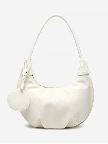Women's Daily Fashion Solid Color Half Moon Circle Pendant Shoulder Bag - WHITE - REGULAR