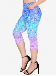 Plus Size Ombre 3D Sparkling Sequin Print Pockets Capri Leggings -  