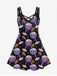 Gothic Wine Glass Eye Star Print Crisscross Cami Dress -  