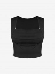 Plus Size Ribbed Ruched Solid Sleeveless Crop Top -  
