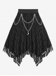 Plus Size Mesh Textured Layered Moon Chain Tassel Asymmetric Skirt -  