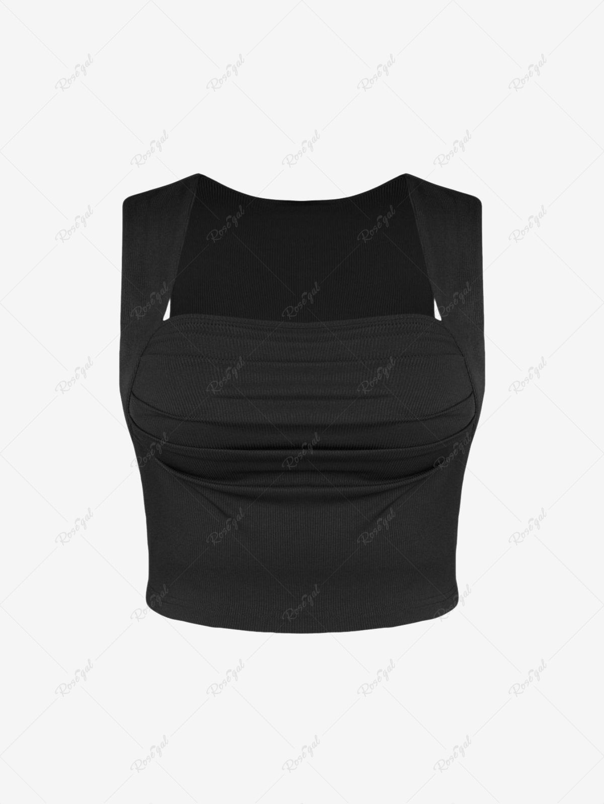 Sale Plus Size Ribbed Ruched Solid Sleeveless Crop Top  