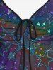 Ruched Star Heart Glitter Printed Cinched Tank Top and Flare Pants Plus Size Disco 70s 80s Outfit -  