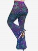 Ruched Star Heart Glitter Printed Cinched Tank Top and Flare Pants Plus Size Disco 70s 80s Outfit -  
