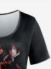 Plus Size Rose Butterfly Diamond Print T-shirt -  
