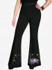 Gothic Star Galaxy Glitter Moon Print Flare Pants -  