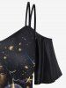 T-shirt Gothique Etoile Lune Galaxie Imprimés à Epaule Dénudée à Paillettes - Noir M