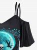 Gothic Skeleton Branch Leaf Moon Glitter Wings Print Cold Shoulder Cami T-shirt -  