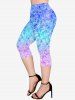 Plus Size Ombre 3D Sparkling Sequin Print Pockets Capri Leggings -  