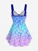 Plus Size Ombre 3D Sparkling Sequin Print Cinched Tank Top -  