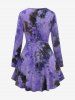 Gothic Tie Dye Lace Up Full Zipper Corset High Low T-shirt -  