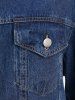 Plus Size Buttons Pockets Roll Up Sleeves Lapel Denim Coat -  