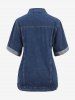 Manteau en Denim Manches Roulées Grande Taille avec Poches à Revers - Bleu XL