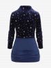 Plus Size Ruched Lace Trim Buttons Cami Top and Silver Stamping Stars Print Crop Top -  