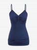 Plus Size Ruched Lace Trim Buttons Cami Top and Silver Stamping Stars Print Crop Top -  