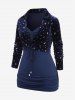 Plus Size Ruched Lace Trim Buttons Cami Top and Silver Stamping Stars Print Crop Top -  