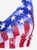 Plus Size Twist Patriotic American Flag Print Skirted 3 Piece Tankini Swimsuit - Bleu 4X | US 26-28