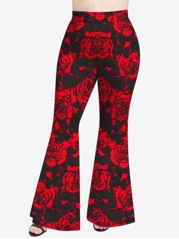 Plus Size Rose Print Flare Pants