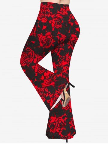 Plus Size Rose Print Flare Pants