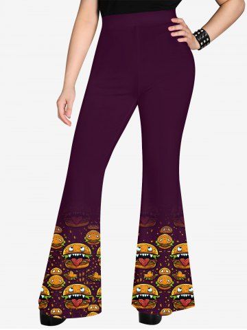 Gothic Hamburger Monster Face Print Flare Pants