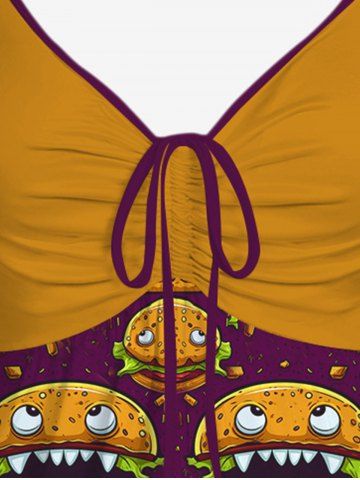Gothic Hamburger Monster Face Print Cinched Tank Top