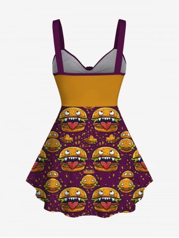 Gothic Hamburger Monster Face Print Cinched Tank Top