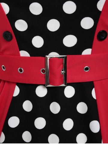 Plus Size Vintage Polka Dots High Rise A Line Dress with Buckles Belt