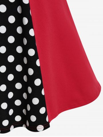 Plus Size Vintage Polka Dots High Rise A Line Dress with Buckles Belt
