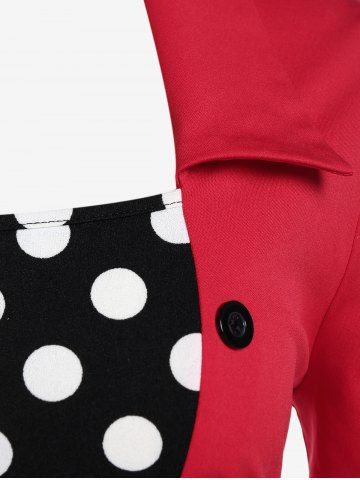 Plus Size Vintage Polka Dots High Rise A Line Dress with Buckles Belt