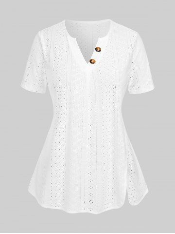 T-shirt Découpé Fendu avec Boutons de Grande Taille - WHITE - XL