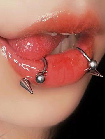 Gothic O-Ring Fashion Studded  Lip Piercing Jewelry - SILVER