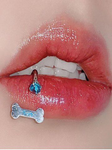 Gothic Faux Rhinestone Bone Lip Piercing Jewelry - SILVER