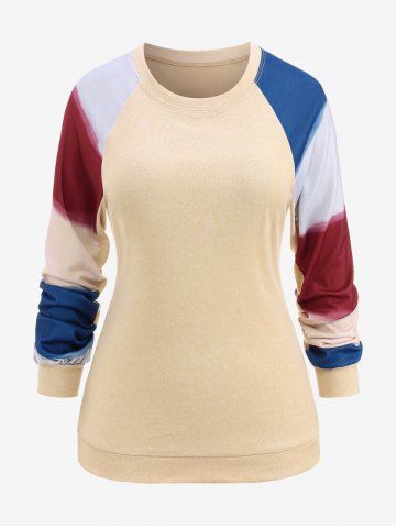 Plus Size Colorblock Patchwork Raglan Long Sleeves T-shirt