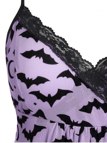 Plus Size Star Bat Moon Printed Lace Trim Mesh Lingerie Set(Adjustable Shoulder Strap)