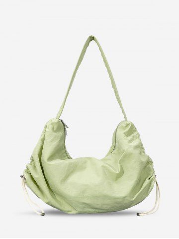 Women's Solid Color Large Capacity Toggle Drawstring Double Way Zip Half Moon Shoulder Bag