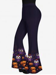 Gothic Halloween Owl Pumpkin Print Flare Pants -  