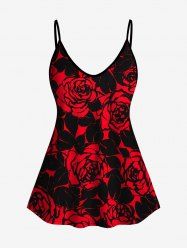 Plus Size Rose Print Cami Top (Adjustable Shoulder Strap) -  